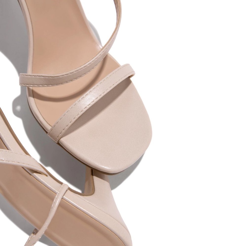 NEW Strappy Ankle Lace-Up High Stilettos Heel Barely There Sandals Shoes Bone - Picture 11 of 13